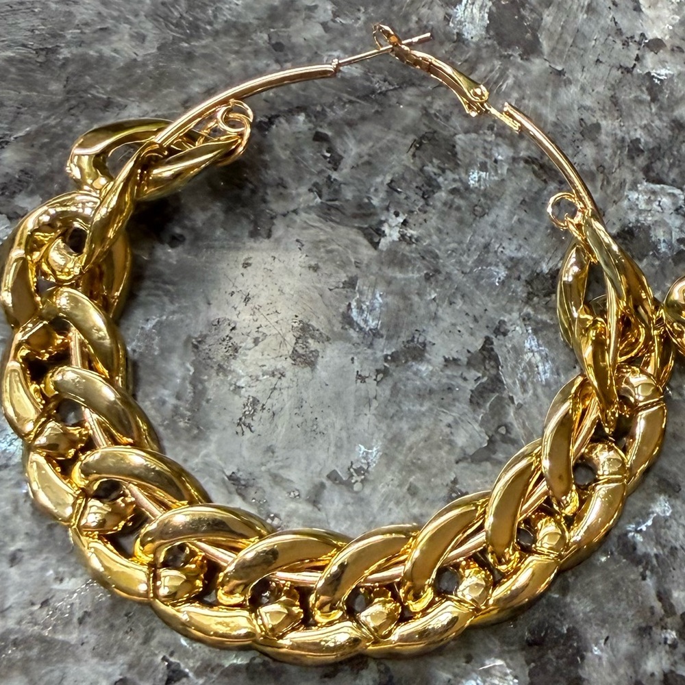 2/$29 or 3/$39 Large Gold Hoop Statement Chain Earrings - Picture 4 of 6